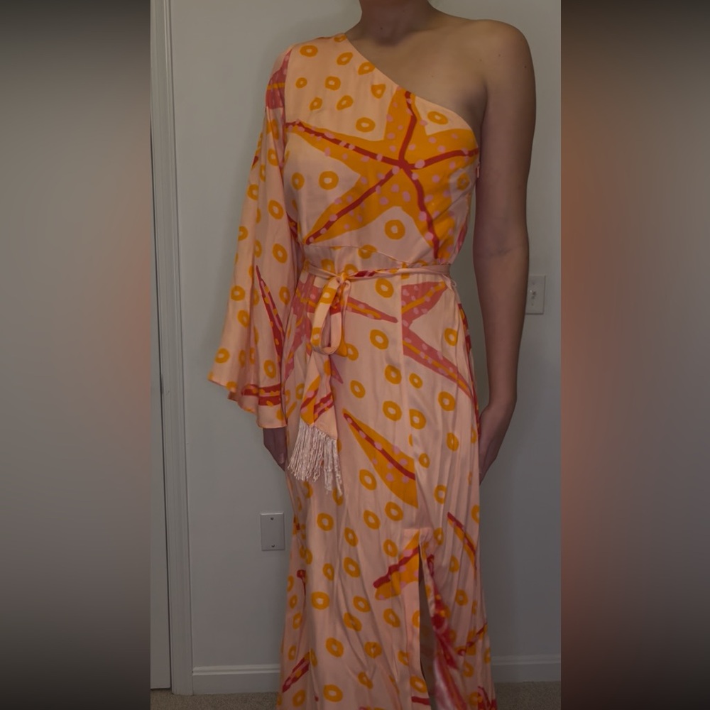 Anthropologie One-Shoulder Maxi Dress in Orange and Pink